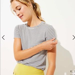 LOFT Striped Ribbed Shoulder Button Tee